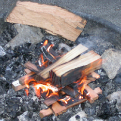 fire starting to smoke: 