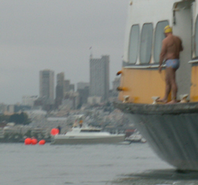 first swimmer off the boat (Ken Mignosa) and his destination Alcatri October 06: 