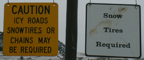 ice road sign snow tires req'd: 