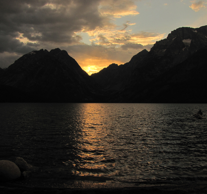 leigh lake last light of sunset 2011: leigh lake last light of sun setting between the peaks