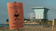 lg tower and warning sign Cowell's beach: 
