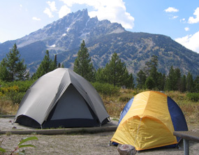 nps photo Jenny Lake campground: campsite with two tents, mountain in background