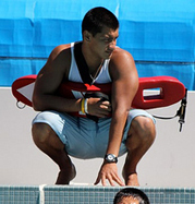 Javier Puente photo by Joyce Kuo: lifeguard on duty
