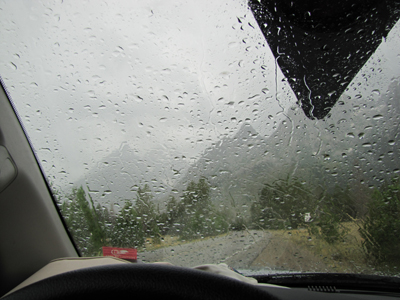 rain on windshield: big drops of rain on windshield
