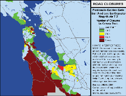 road closures san andreas fault 7.2 quake: map showing potential road closures in Santa Clara county after a san andreas fault 7.2 quake