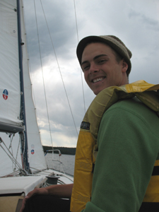 Jackson Stogner on Jackson Lake: Jackson Stogner manning the jib sheets, sailing on Jackson Lake