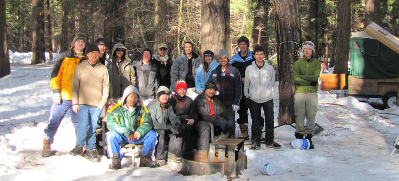 snow group 2010 800 pixels: campers pose for a group photo in a snowy Yosemite campground