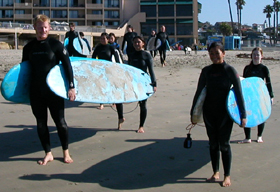 teamwork carrying surfboards: 