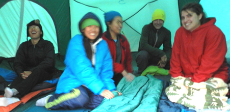 tent mates Leigh lake 2011: slightly out of focus photo of smiling people in a tent