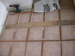 tile with wood spacers: 