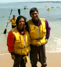 two wet paddlers on beach 2007: 