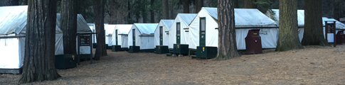 row of canvas tents