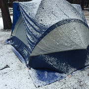 for website tent already leaking from snow fallen on it beyond the reach of the rainfly