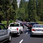 cars in both lanes in a row