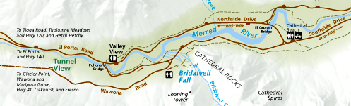 road map with Merced river