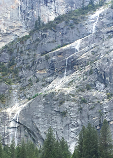 multiple cascades of a waterfall along a cliff face