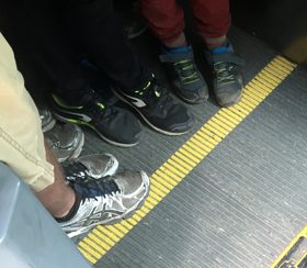 yellow line on bus floor 