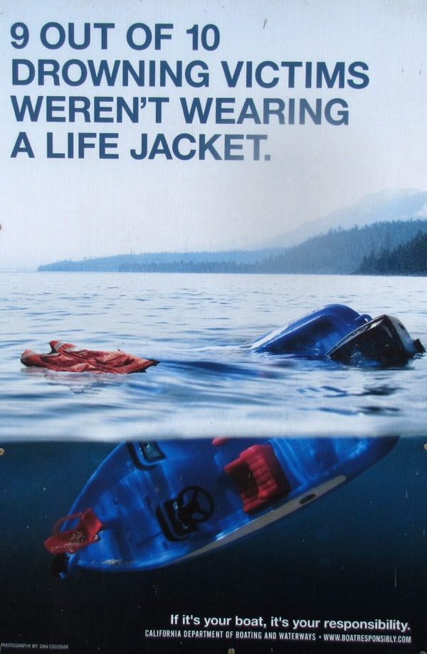 poster says 9 out of ten drowning victims weren't wearing a lifejacket