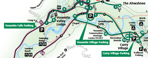 map of Yosemite day use parking lot at Curry Village – Mary Donahue