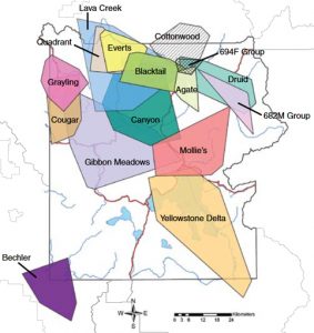 Wolf pack territories in Grand Teton and Yellowstone National Parks and ...