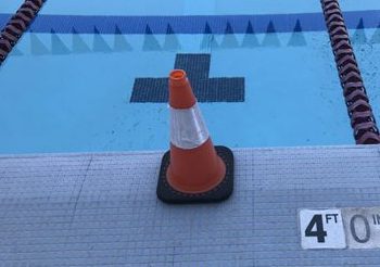 cone at edge of pool deck to show 40 feet distance