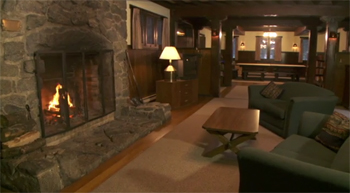 fireplace and couches