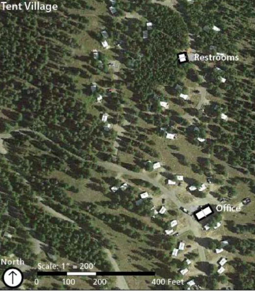 tent cabins in the woods aerial photo