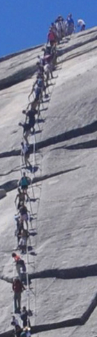 line of people on the Half Dome cables route