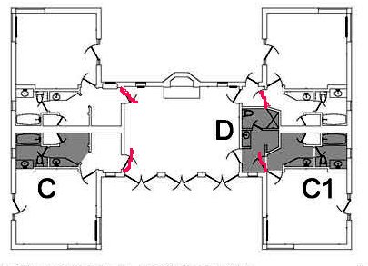 floor plan with shared doors marked