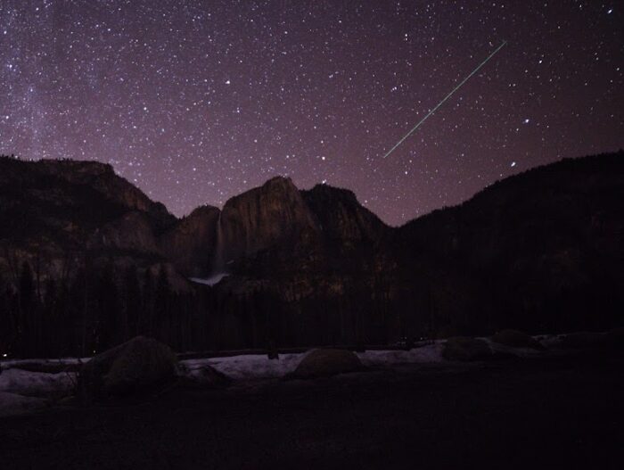 stars, shooting star and Yosemite Falls