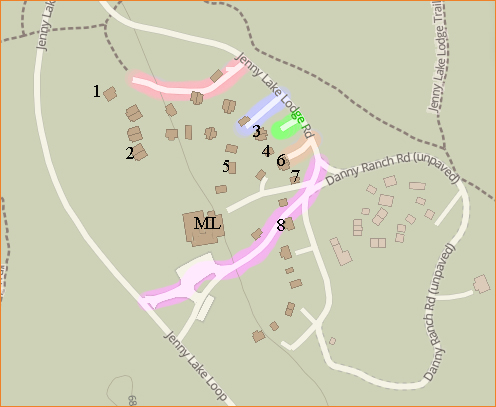 map with highlighted colors on driveways