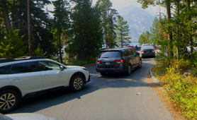 cars backed up trying to get into parking lot