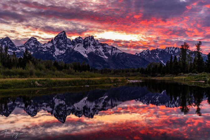 mountain range and sunset clouds