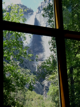 waterfall through windows