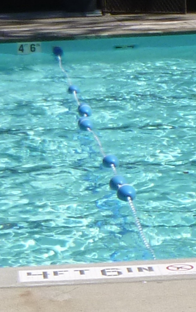 line between shallow and deep sections of pool with few floats to support a person who grabs it for support