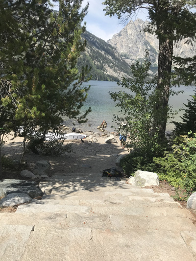 second staircase from Jenny Lake paved trail to beach