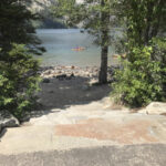 rock staircase to lake