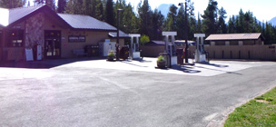 gas pumps and small building