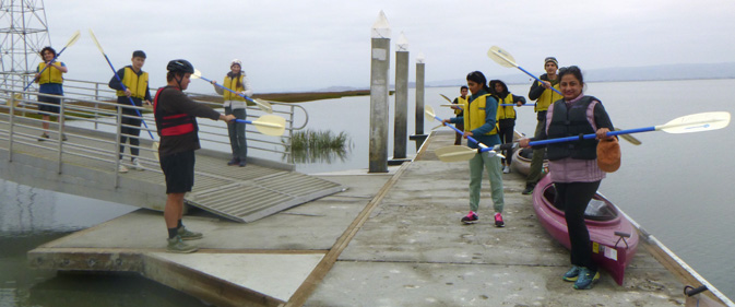 practice paddling on dock before launching