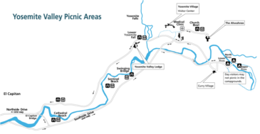 NPS map of Yosemite valley Picnic areas – Mary Donahue