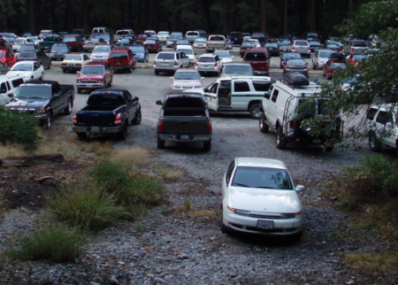 parking lot with a car out of bounds