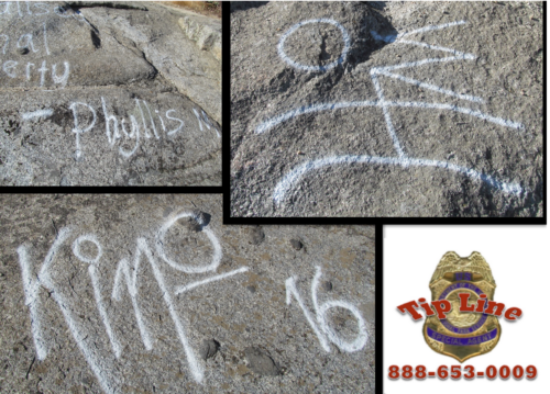 graffiti on rocks and tip line logo