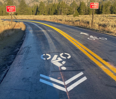 road with wrong way signs