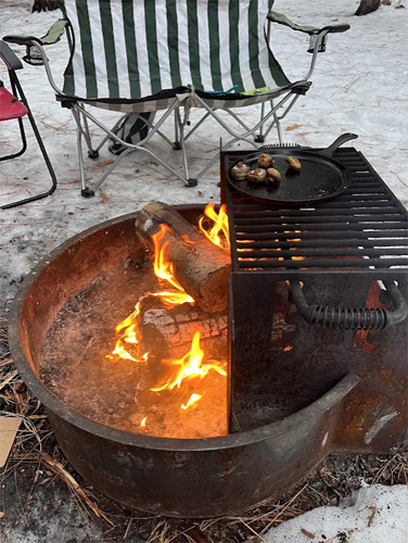 fire ring with pan of food
