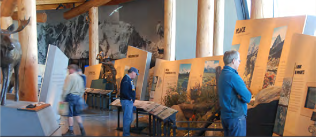 people looking at visitor center displays