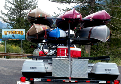 trailer of kayaks