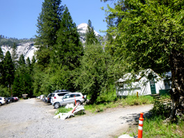 parking lot and tent cabin