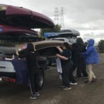 kayak going on to trailer rack