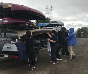 kayak going on to trailer rack