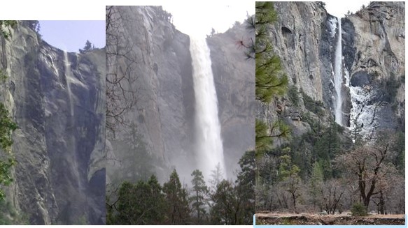 three shots of a waterfall with different flows